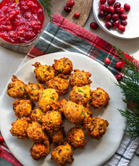 Sausage Jalapeño Cheddar Hush Puppies w/ Cranberry Chutney