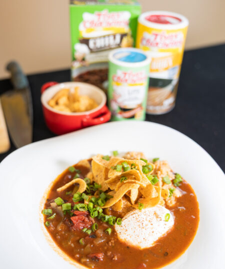 Gumbo-Chili over Cheddar Onion Grits
