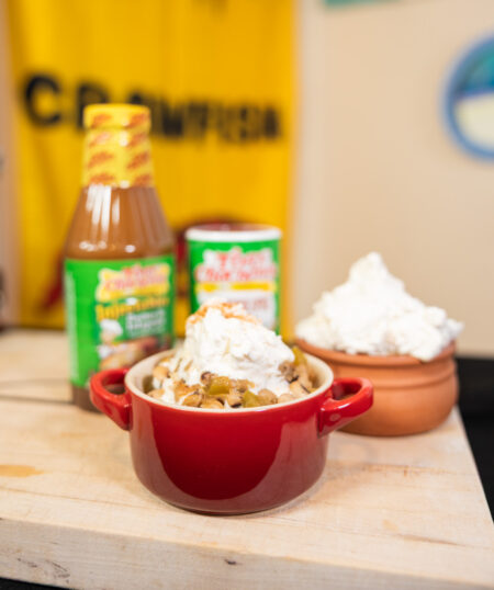 French Onion Black Eyed Peas w/ Parmesan Gruyere Mousse