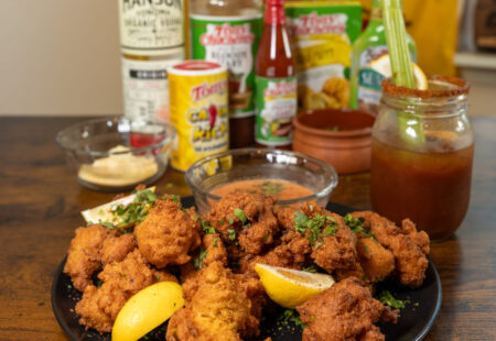 Bloody Mary Hush Puppies w/ Vodka Sauce