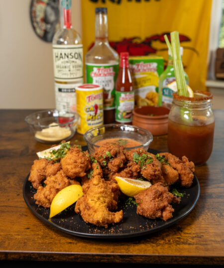 Bloody Mary Hush Puppies w/ Vodka Sauce
