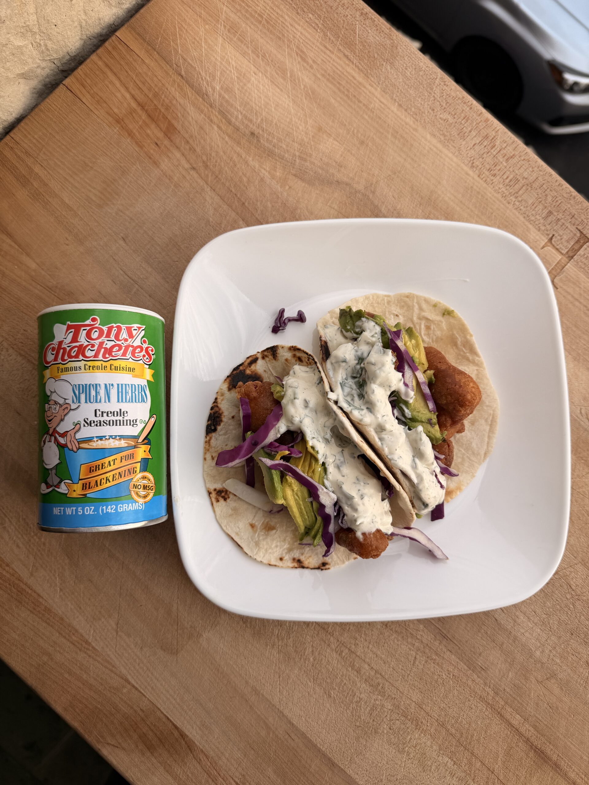 Creole Fried Fish Tacos