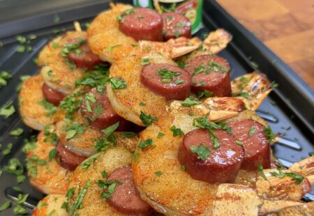 Cajun Honey Shrimp and Sausage Skewers