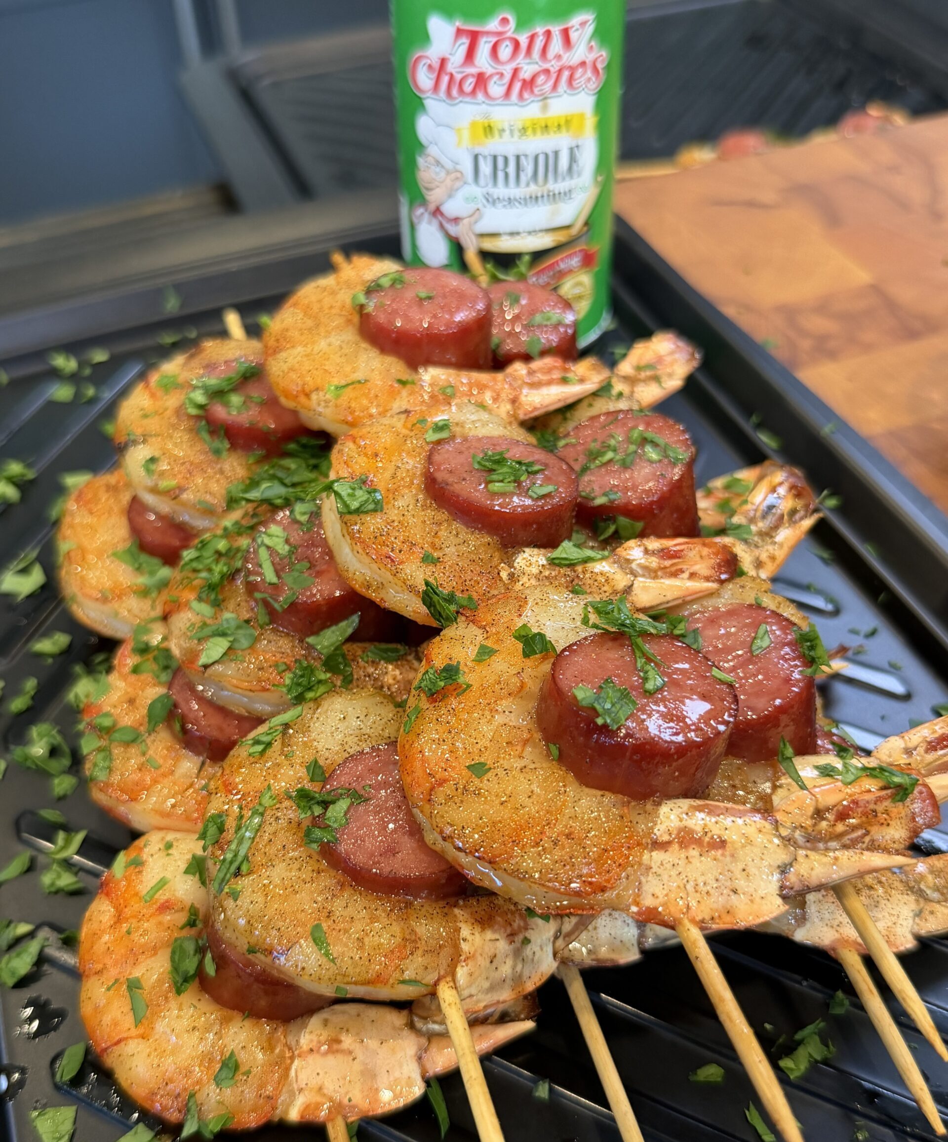 Cajun Honey Shrimp and Sausage Skewers